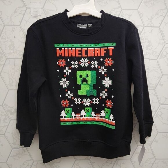 Nwt Boys' Minecraft Holiday Christmas Pullover Sweatshirt - Black XS - Picture 1 of 6